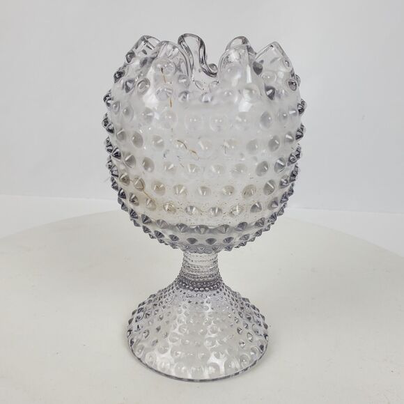 Vintage Duncan Miller Opalescent Hobnail Ball Bowl Vase Ruffled Edge 6.5" - Picture 1 of 6